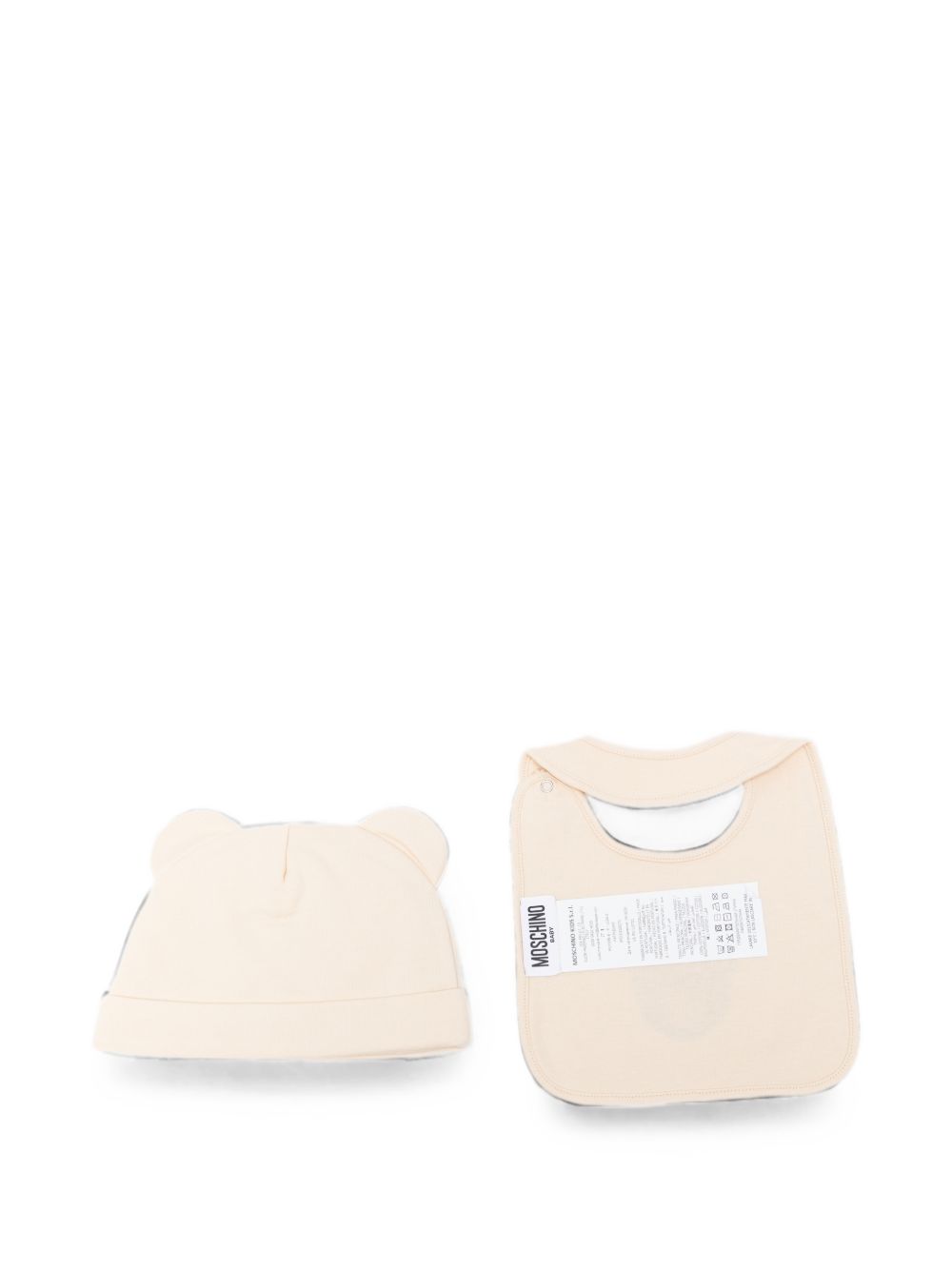 Set berretto e bavaglino per neonati Moschino Kids beige con motivo Teddy Bear MUY09NLCA40 20404 MOSCHINO KIDS 
