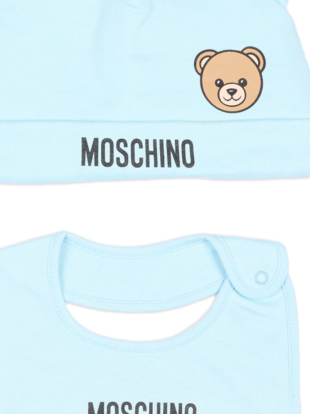 Set berretto e bavaglino per neonato Moschino Kids azzurro con motivo Teddy Bear MUY09NLCA40 40304 MOSCHINO KIDS 