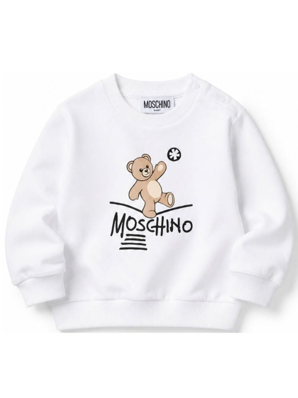 Felpa per neonati Moschino Kids bianca con stampa Teddy Bear MVF060LCA83 10101 MOSCHINO KIDS 