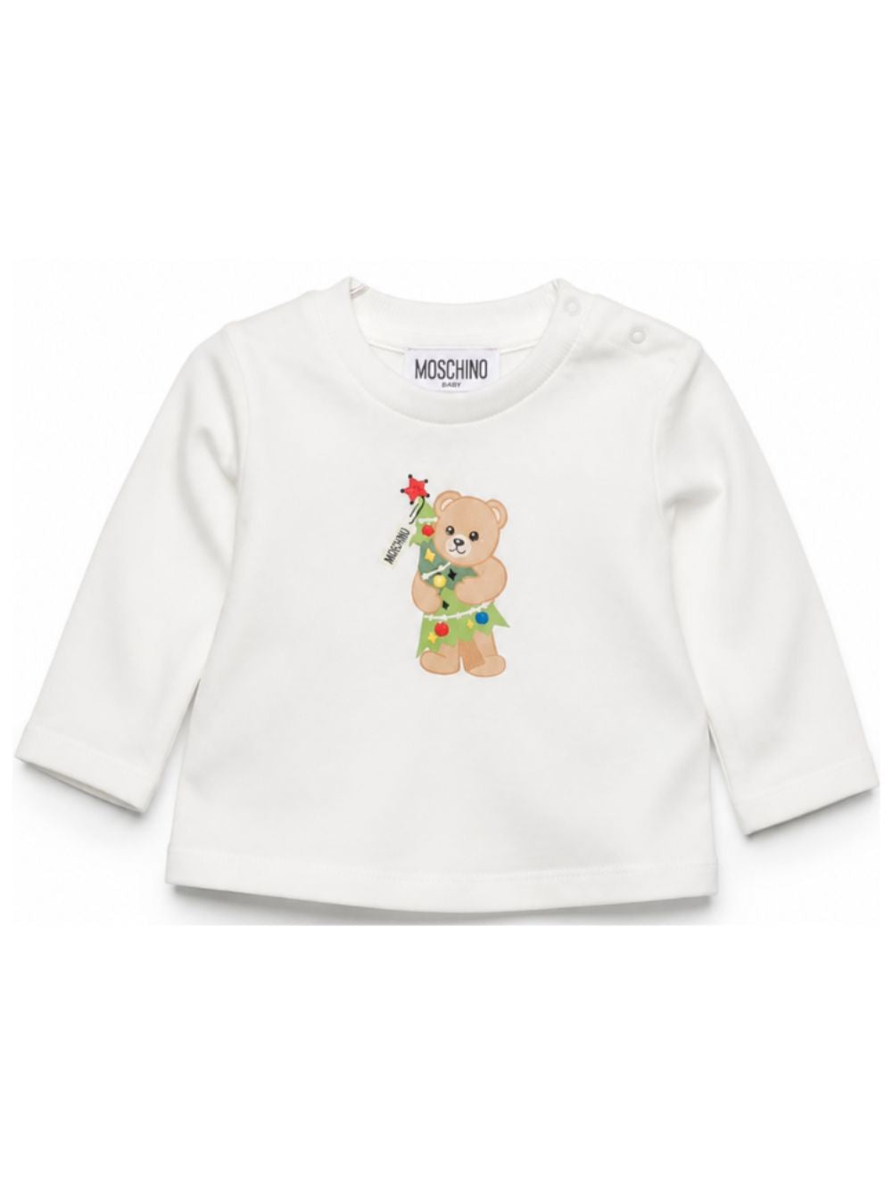 T-shirt per neonato Moschino Kids bianca con stampa orsacchiotto a maniche lunghe MVO014LAA10 10063 MOSCHINO KIDS 