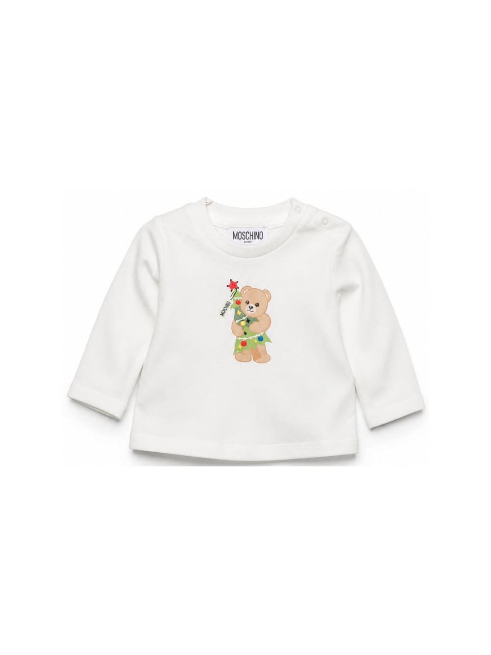 T-shirt per neonato Moschino Kids bianca con stampa orsacchiotto a maniche lunghe MVO014LAA10 10063 MOSCHINO KIDS 