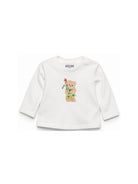 T-shirt per neonato Moschino Kids bianca con stampa orsacchiotto a maniche lunghe MVO014LAA10 10063 MOSCHINO KIDS 