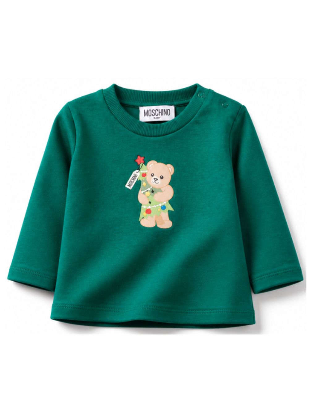 T-shirt per neonato Moschino Kids verde con motivo Teddy bear natalizio MVO014LAA10 30327 MOSCHINO KIDS 