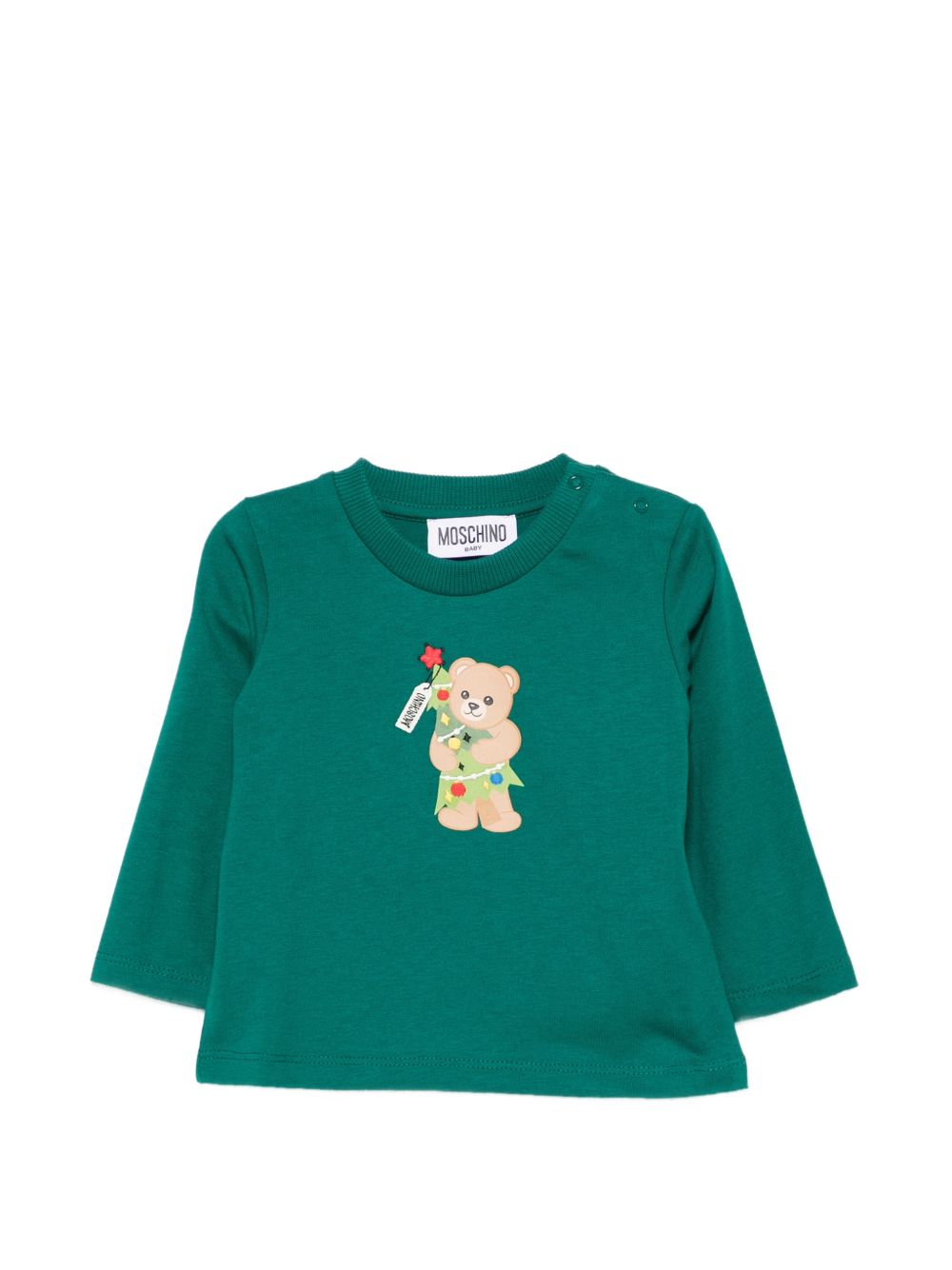 T-shirt per neonato Moschino Kids verde con motivo Teddy bear natalizio MVO014LAA10 30327 MOSCHINO KIDS 