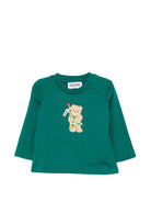 T-shirt per neonato Moschino Kids verde con motivo Teddy bear natalizio MVO014LAA10 30327 MOSCHINO KIDS 