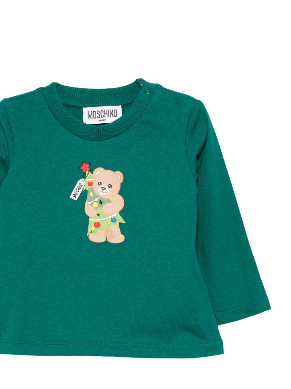 T-shirt per neonato Moschino Kids verde con motivo Teddy bear natalizio MVO014LAA10 30327 MOSCHINO KIDS 