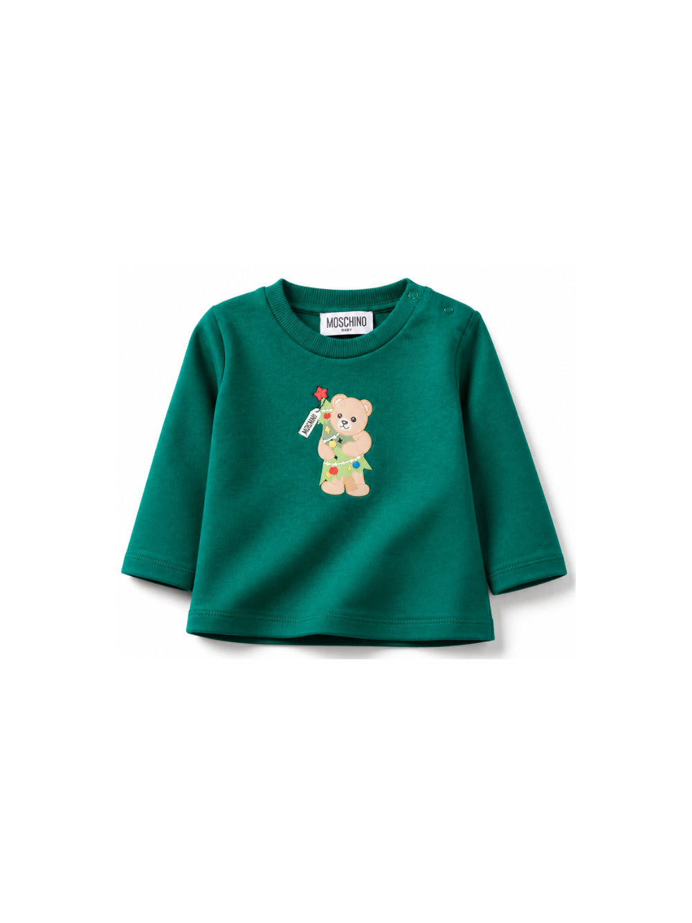 T-shirt per neonato Moschino Kids verde con motivo Teddy bear natalizio MVO014LAA10 30327 MOSCHINO KIDS 