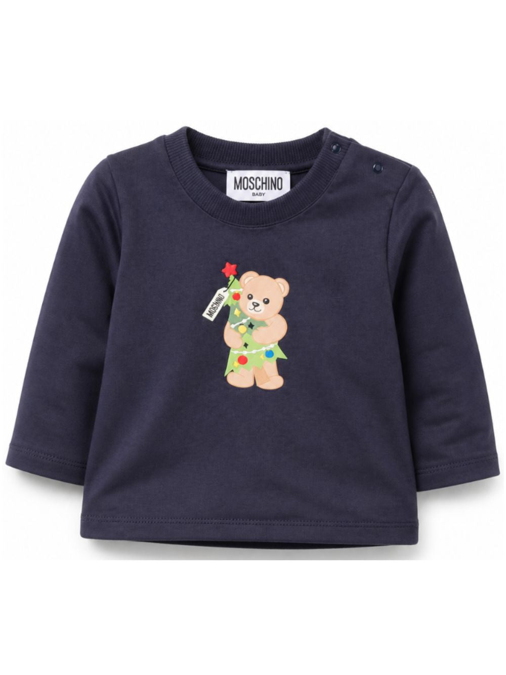 T-shirt per neonato Moschino Kids blu navy con stampa orsacchiotto a maniche lunghe MVO014LAA10 40016 MOSCHINO KIDS 