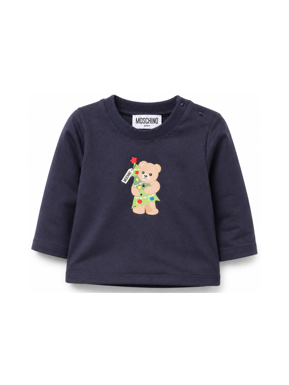 T-shirt per neonato Moschino Kids blu navy con stampa orsacchiotto a maniche lunghe MVO014LAA10 40016 MOSCHINO KIDS 