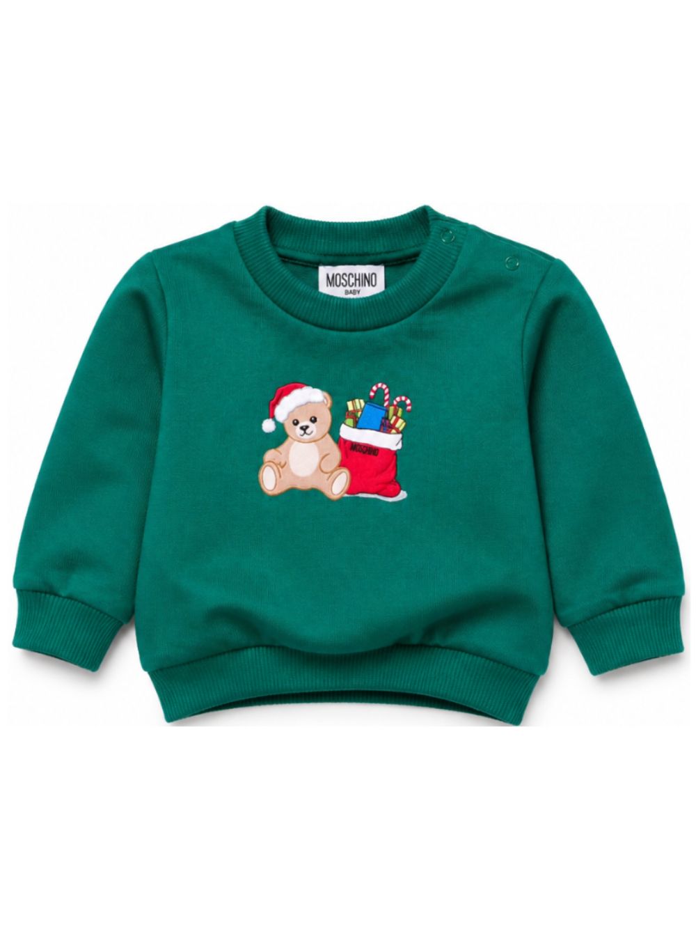 Felpa per neonati Moschino Kids verde con stampa orsacchiotto sul davanti MZF060LCA61 30327 MOSCHINO KIDS 