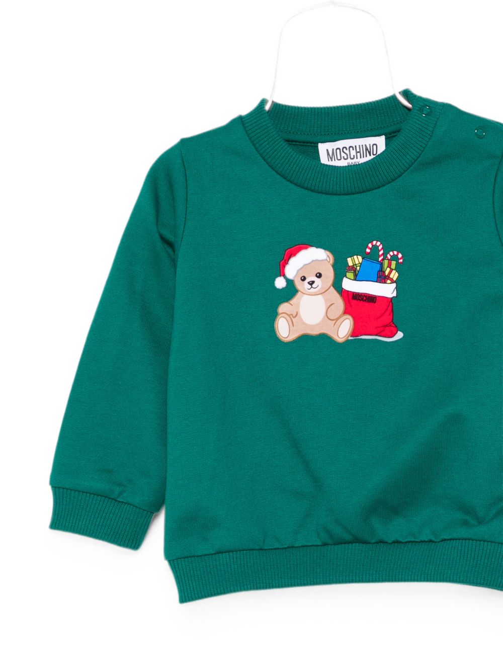 Felpa per neonati Moschino Kids verde con stampa orsacchiotto sul davanti MZF060LCA61 30327 MOSCHINO KIDS 