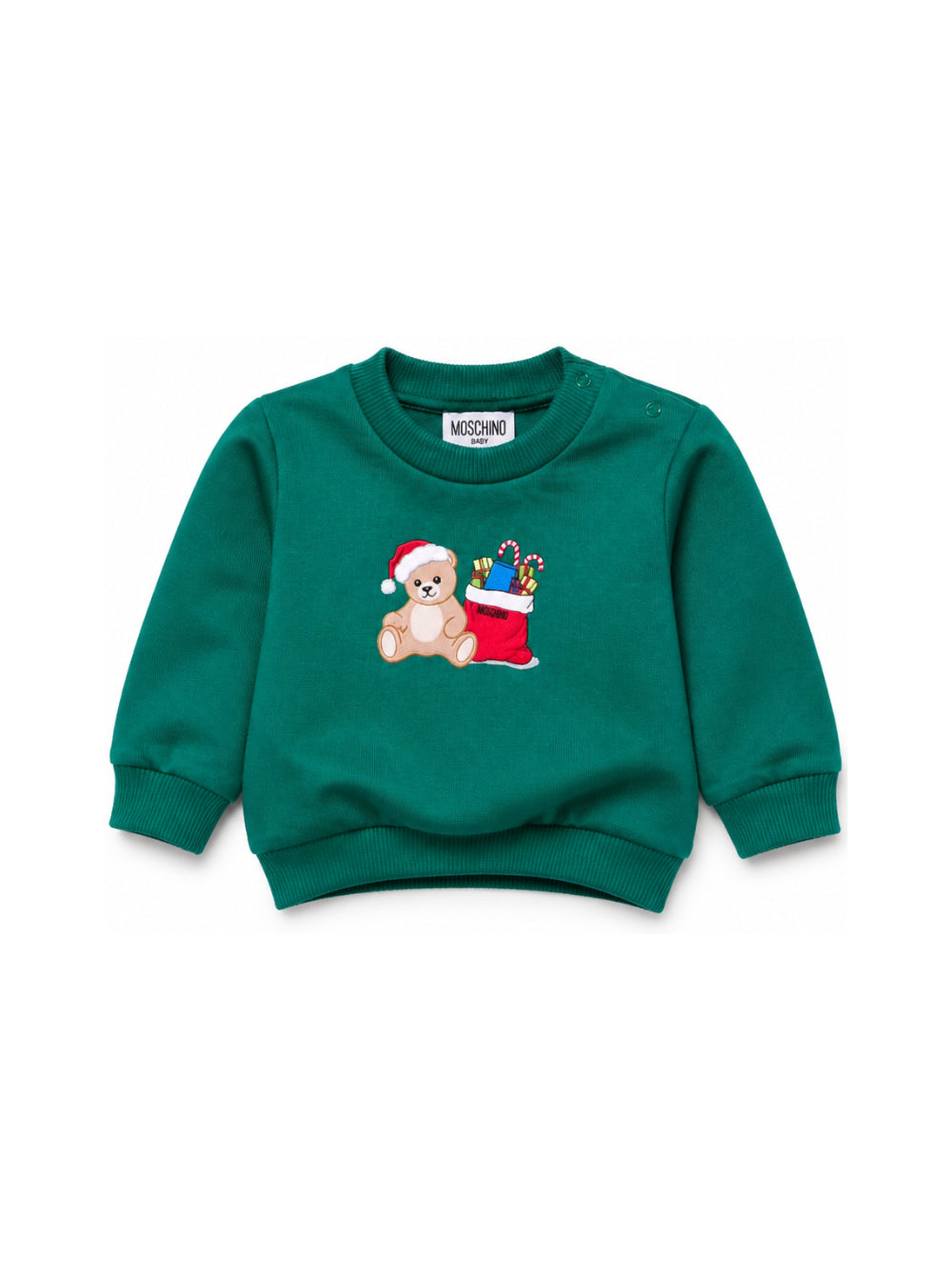 Felpa per neonati Moschino Kids verde con stampa orsacchiotto sul davanti MZF060LCA61 30327 MOSCHINO KIDS 