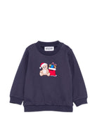 Felpa per neonato Moschino Kids blu con stampa Teddy Bear con regali di Natale MZF060LCA61 40016 MOSCHINO KIDS 