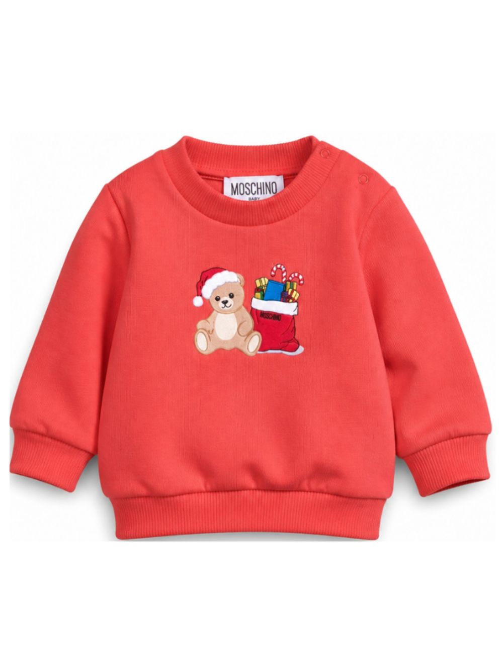 Felpa per neonato Moschino Kids rossa con stampa Teddy Bear con regali di Natale MZF060LCA61 50109 MOSCHINO KIDS 