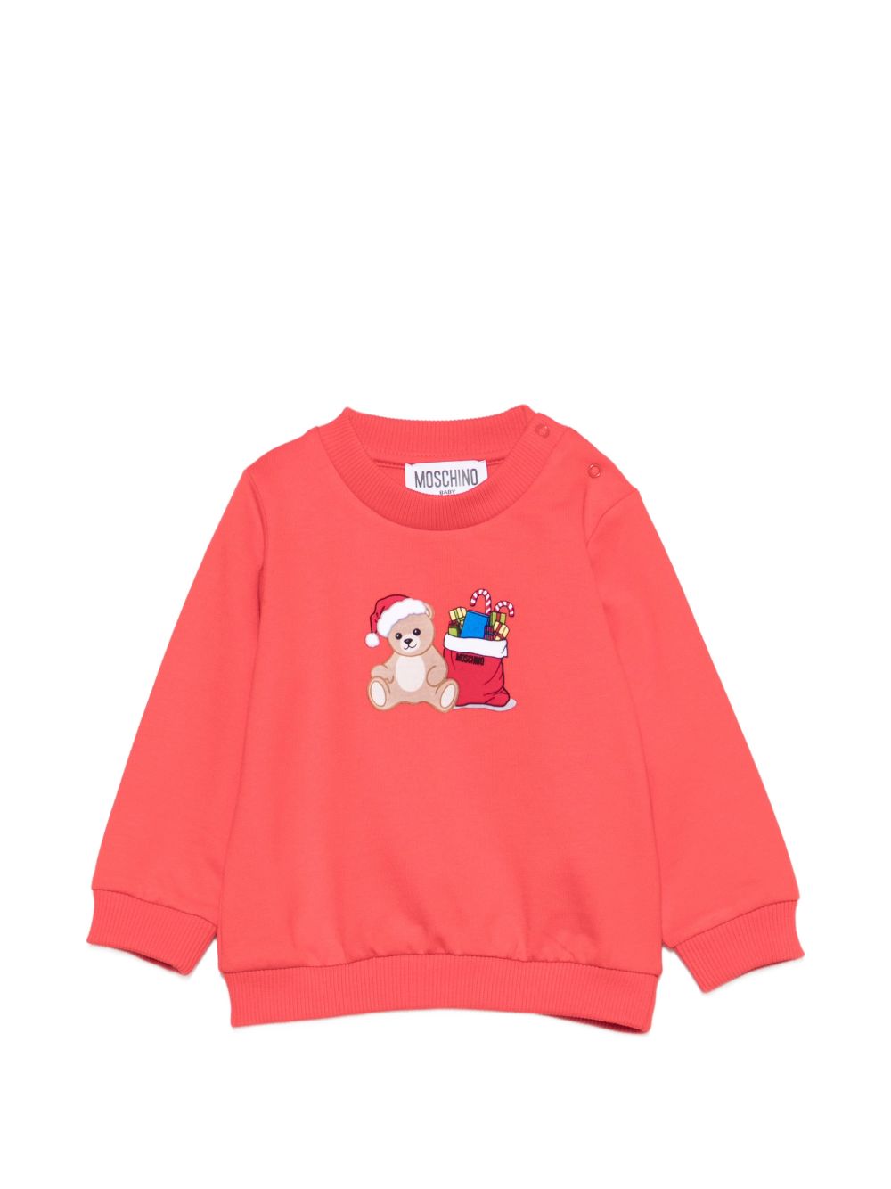 Felpa per neonato Moschino Kids rossa con stampa Teddy Bear con regali di Natale MZF060LCA61 50109 MOSCHINO KIDS 