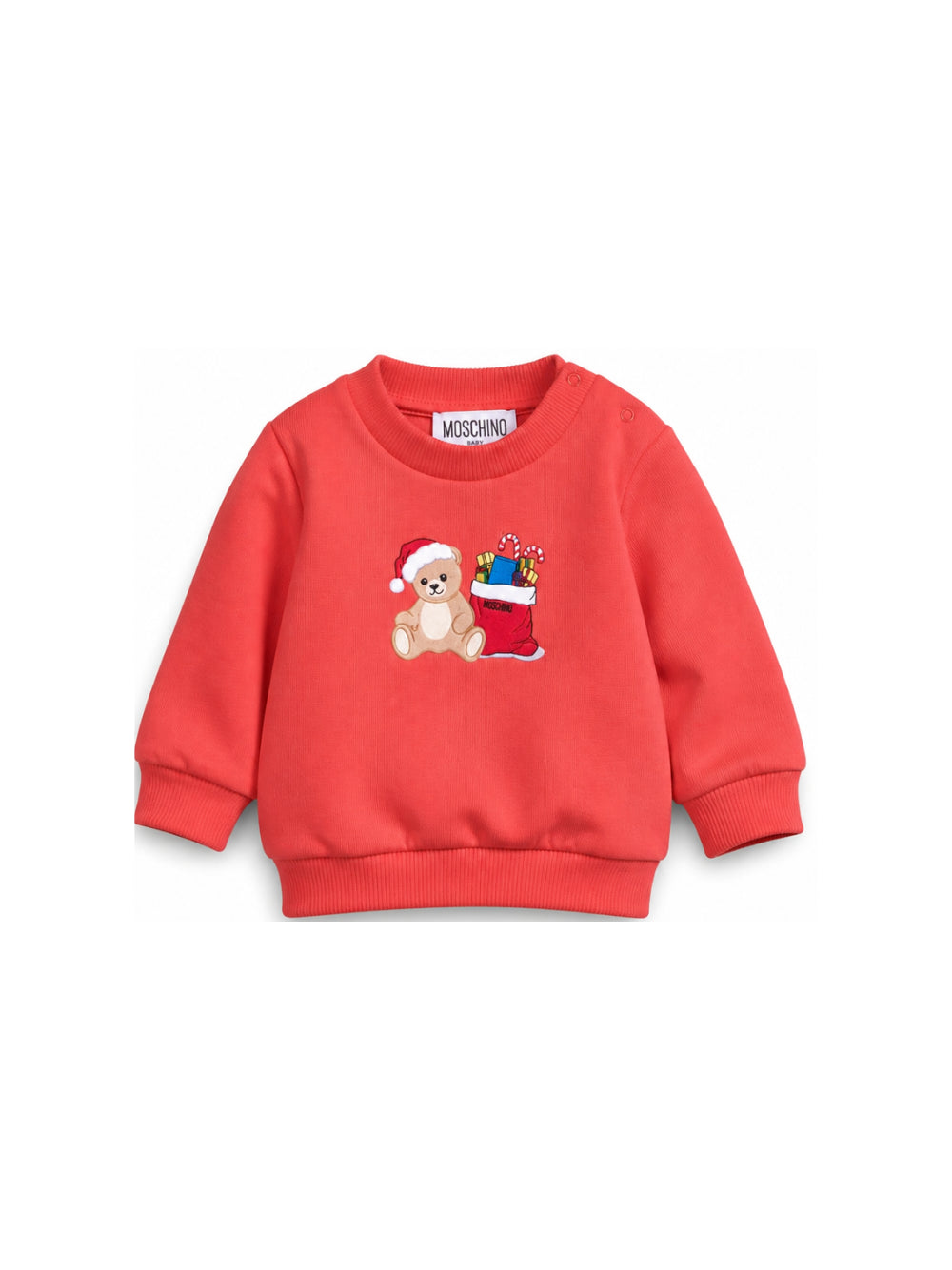Felpa per neonato Moschino Kids rossa con stampa Teddy Bear con regali di Natale MZF060LCA61 50109 MOSCHINO KIDS 