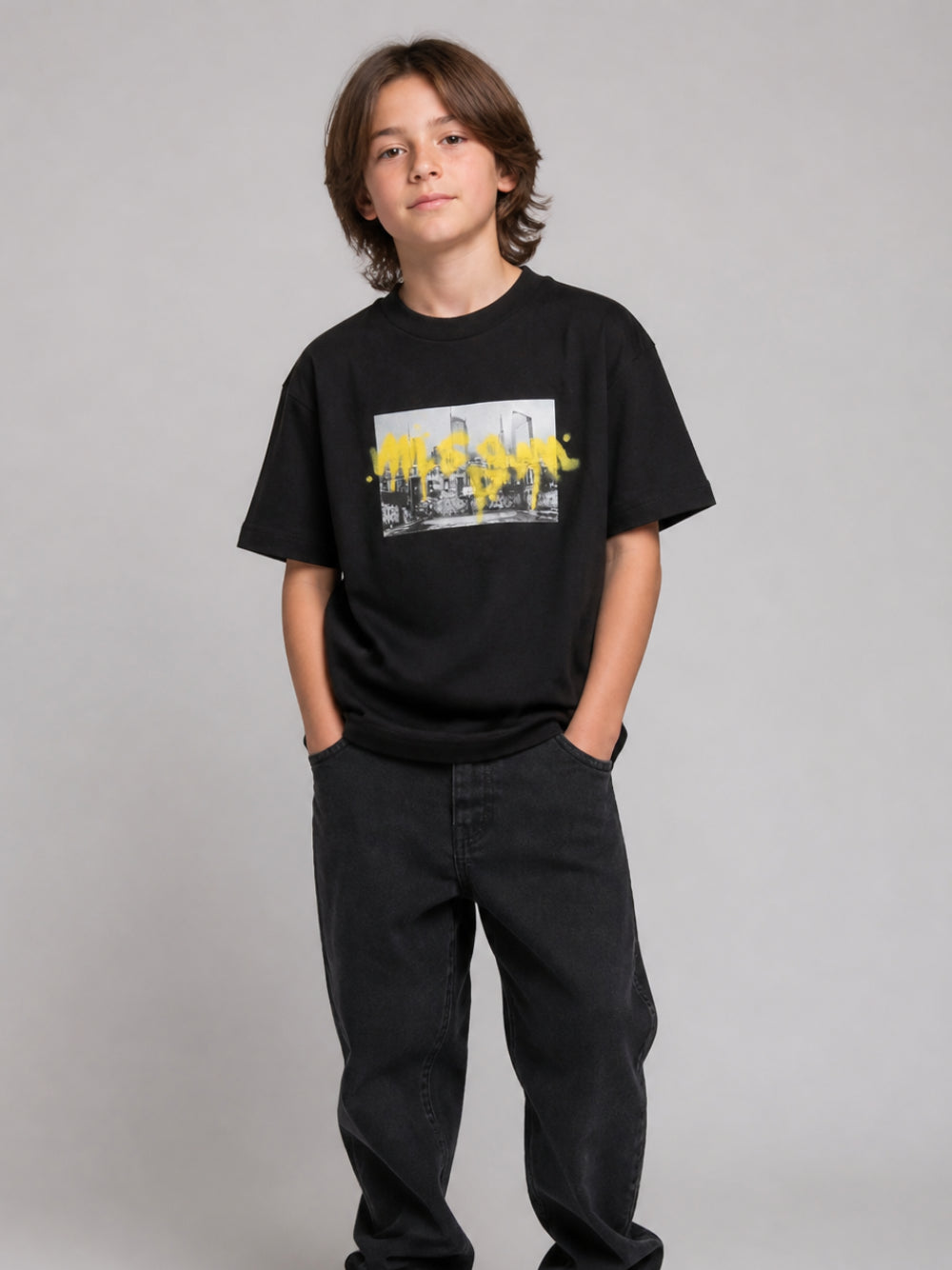 T-shirt per bambino Msgm Kids neracon stampa grafica sul davanti F6MSJBTH239 110 MSGM KIDS 