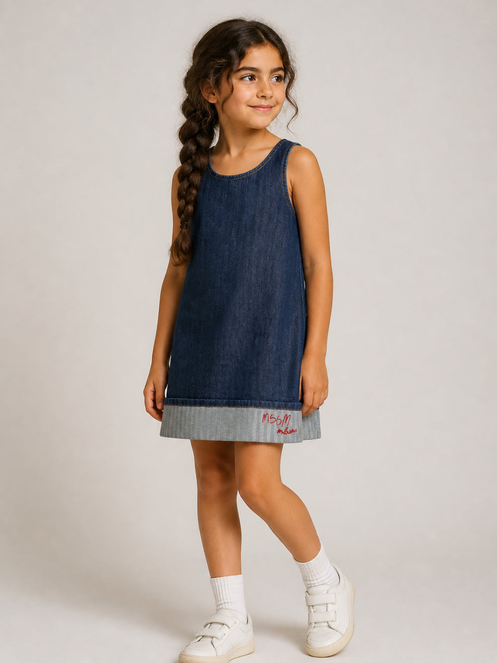 Abito per bambina MSGM Kids blu denim con applicazione logo F6MSJGDB172 126 MSGM KIDS 