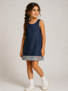 Abito per bambina MSGM Kids blu denim con applicazione logo F6MSJGDB172 126 MSGM KIDS 