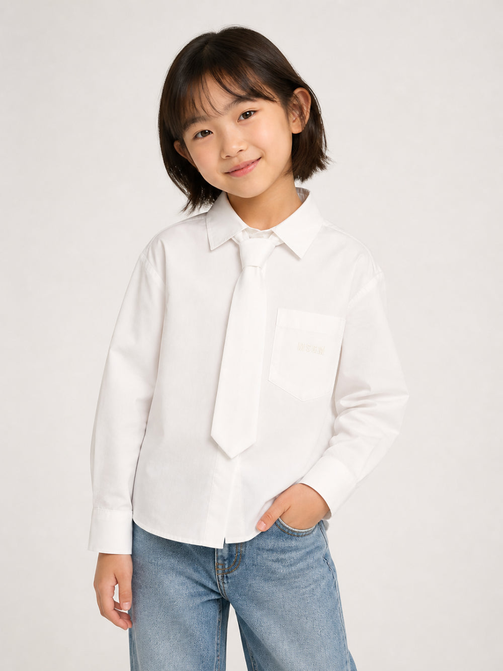 Camicia per bambina MSgm Kids bianca con cravatta e logo ricamato F6MSJGSI114 013 MSGM KIDS 