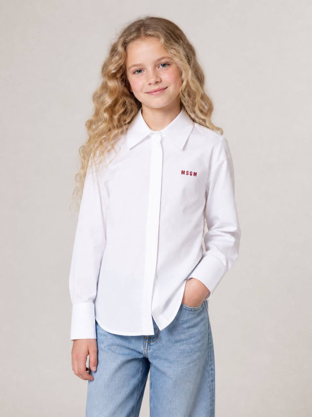 Camicia per bambina Msgm Kids bianca con colletto classico F6MSJGSI128 002 MSGM KIDS 