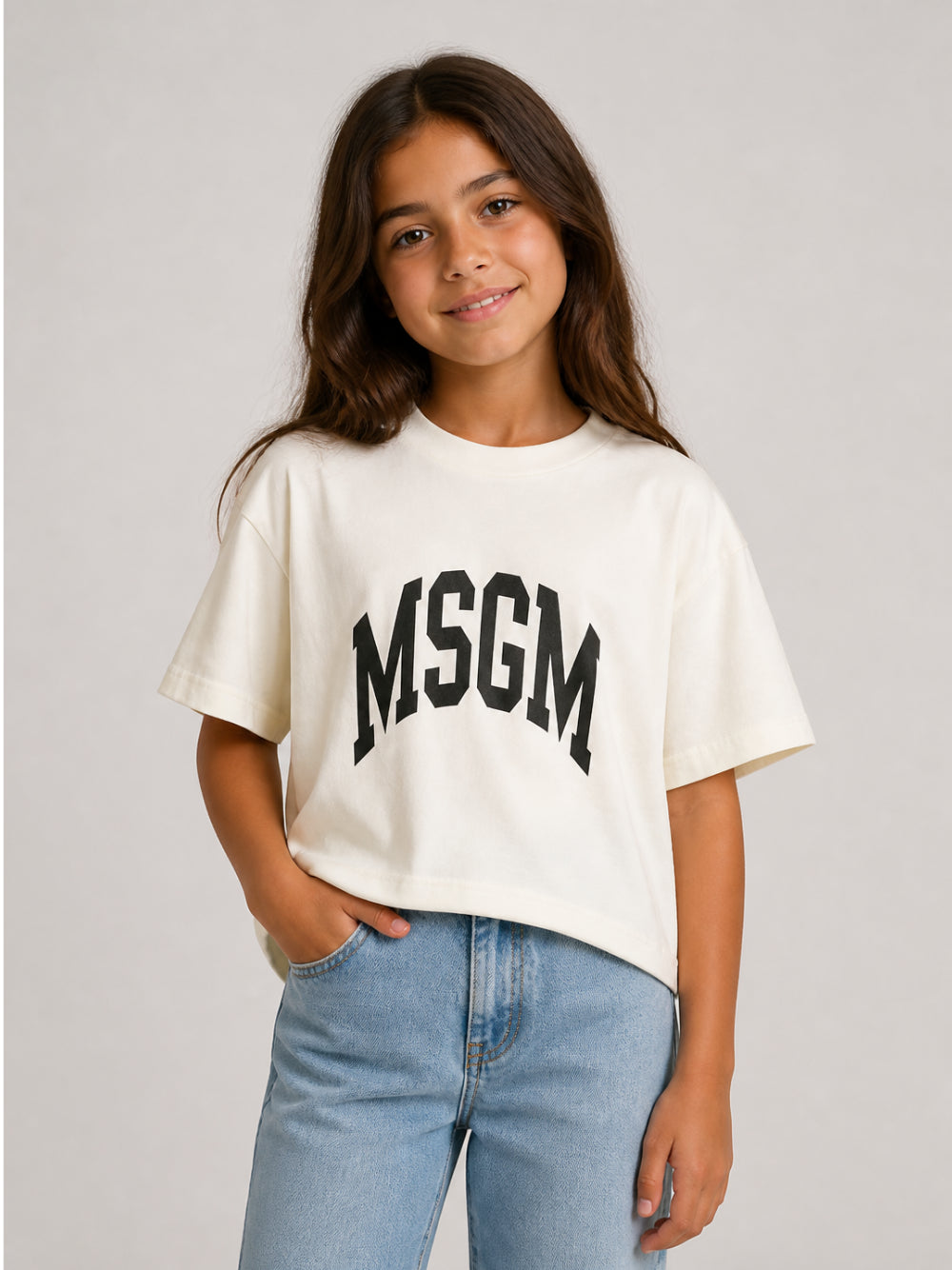T-shirt per bambina MSGM Kids bianca con design crop F6MSJGTH042 013 MSGM KIDS 