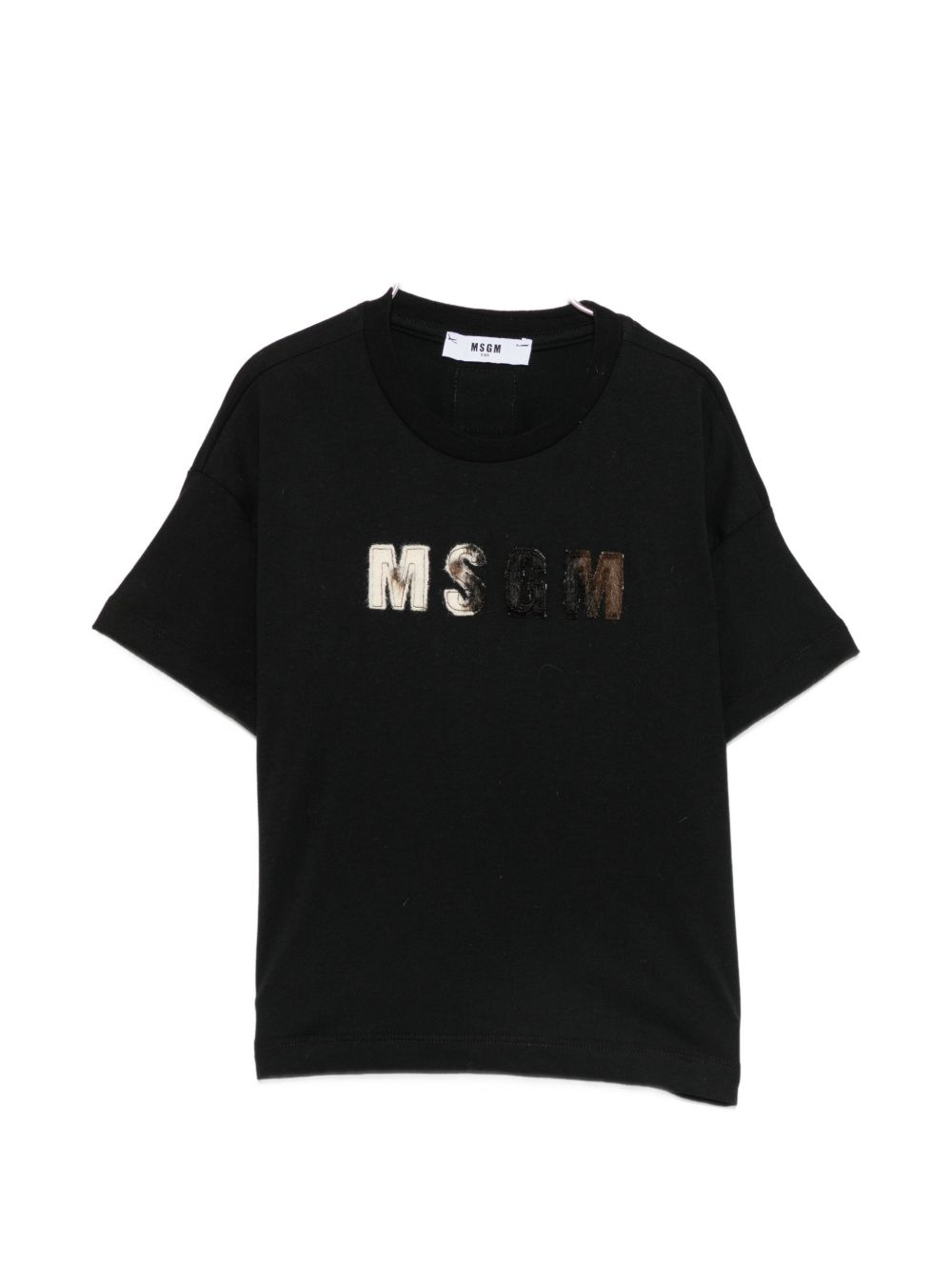 T-shirt per bambina MSGM Kids nera con patch logo sul davanti F6MSJGTH067 110 MSGM KIDS 