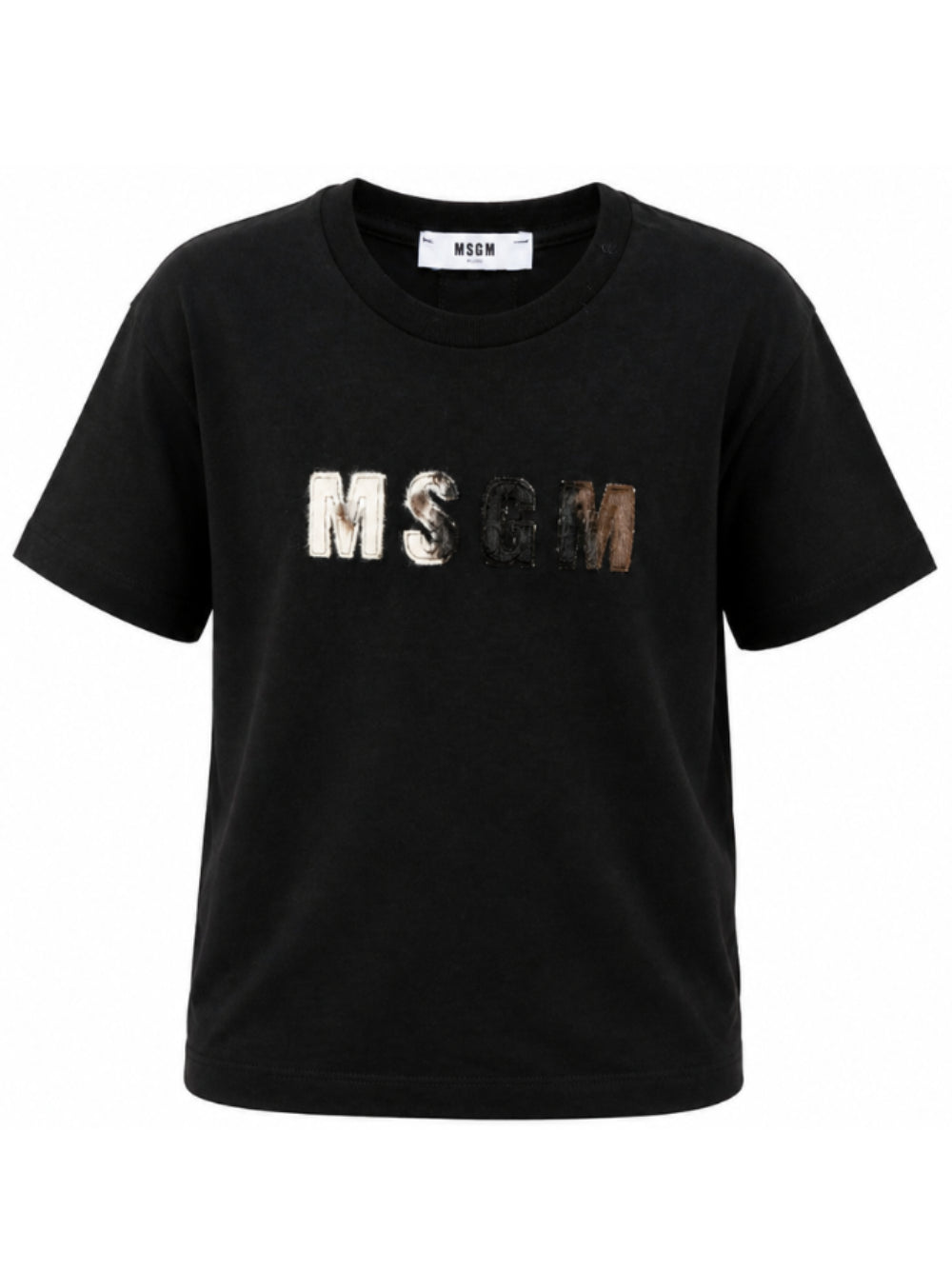 T-shirt per bambina MSGM Kids nera con patch logo sul davanti F6MSJGTH067 110 MSGM KIDS 