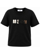 T-shirt per bambina MSGM Kids nera con patch logo sul davanti F6MSJGTH067 110 MSGM KIDS 