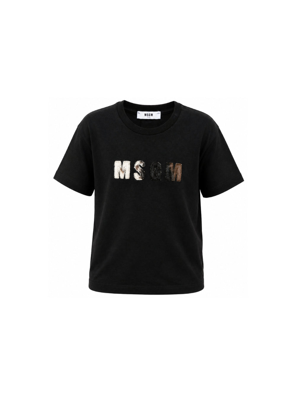 T-shirt per bambina MSGM Kids nera con patch logo sul davanti F6MSJGTH067 110 MSGM KIDS 