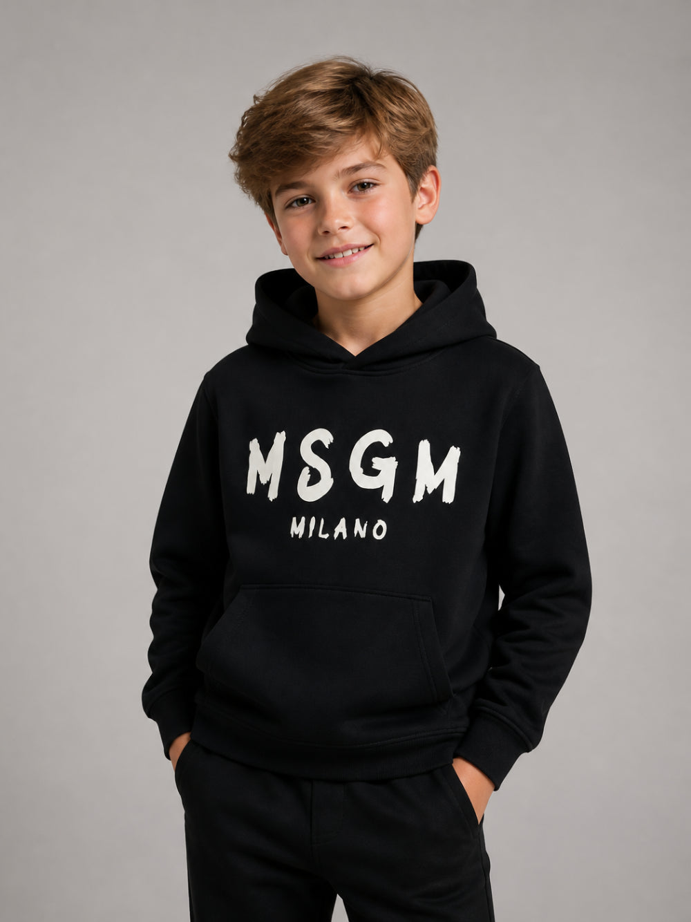 Felpa per bambino MSGM Kids nera con logo sul davanti F6MSJUHS011 110 MSGM KIDS 
