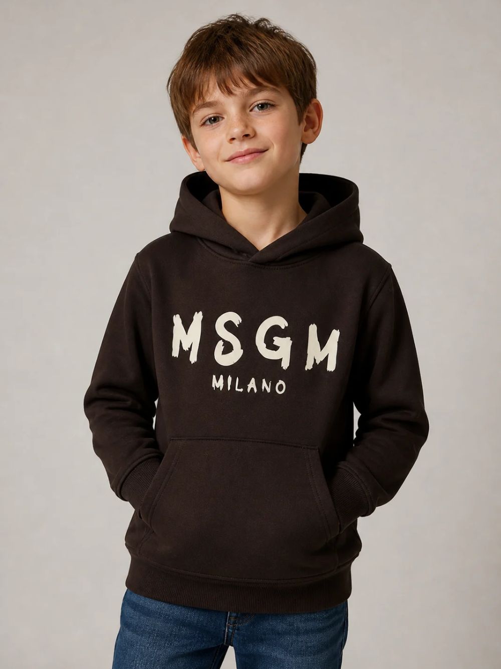 Felpa per bambino MSGM Kids marrone con logo sul davanti F6MSJUHS011 943 MSGM KIDS 