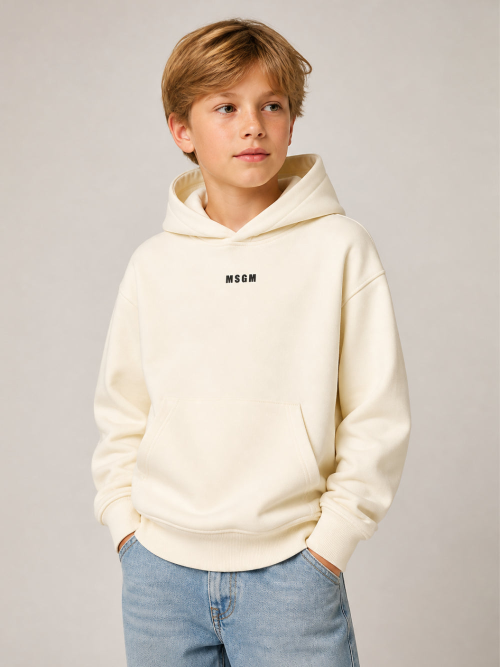 Felpa per bambino MSGM Kids beige con applicazione logo sul retro F6MSJUHS037 013 MSGM KIDS 