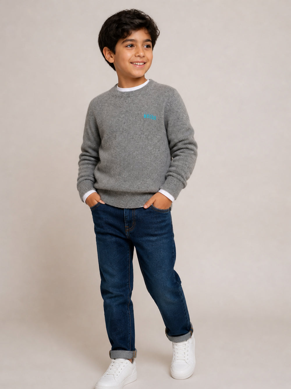 Maglione per bambino MSGM Kids grigio con bordi a contrasto F6MSJUJP189 271 MSGM KIDS 