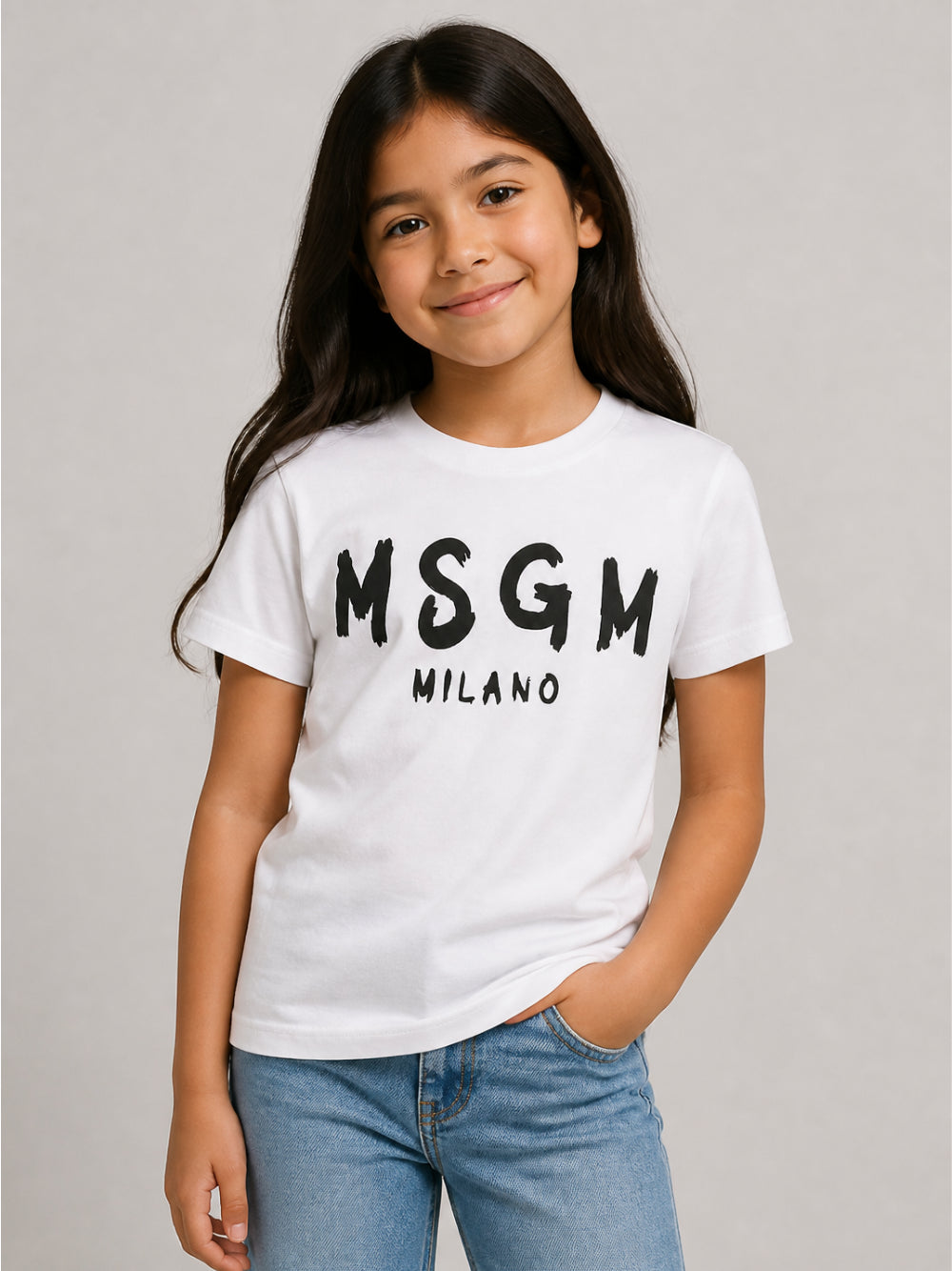 T-shirt per bambini MSGM Kids bianca con stampa grafica logo F6MSJUTH010 001 MSGM KIDS 