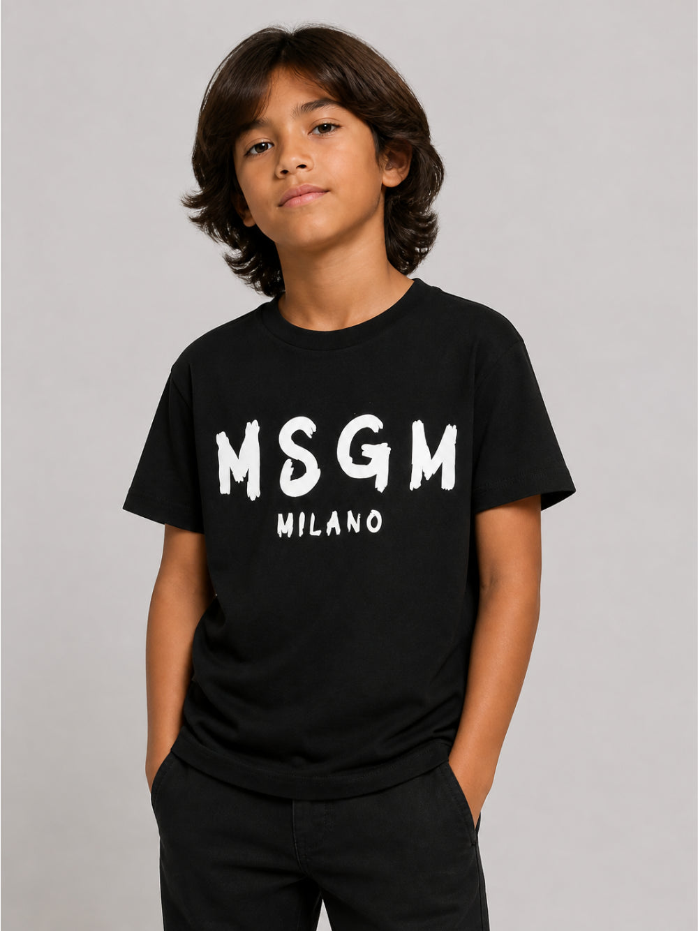 T-shirt per bambini MSGM Kids nera con stampa grafica logo F6MSJUTH010 110 MSGM KIDS 