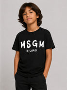 T-shirt per bambini MSGM Kids nera con stampa grafica logo F6MSJUTH010 110 MSGM KIDS 