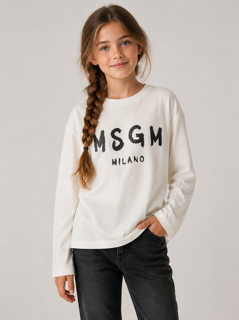 T-shirt per bambini MSGM Kids bianca con stampa grafica F6MSJUTH012 013 MSGM KIDS 