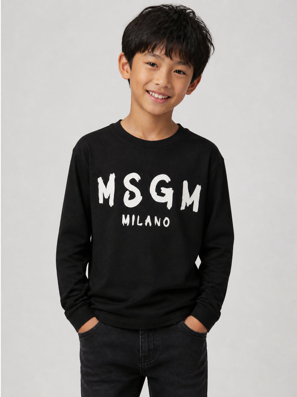 T-shirt per bambini MSGM Kids nera con stampa grafica F6MSJUTH012 110 MSGM KIDS 
