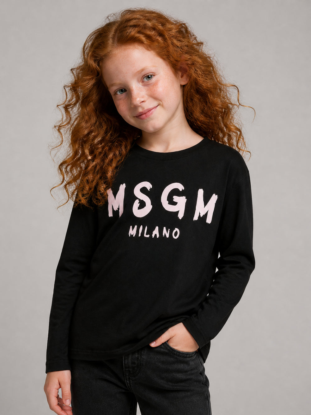 T-shirt per bambini MSGM Kids nera con stampa grafica F6MSJUTH012 MS092 MSGM KIDS 