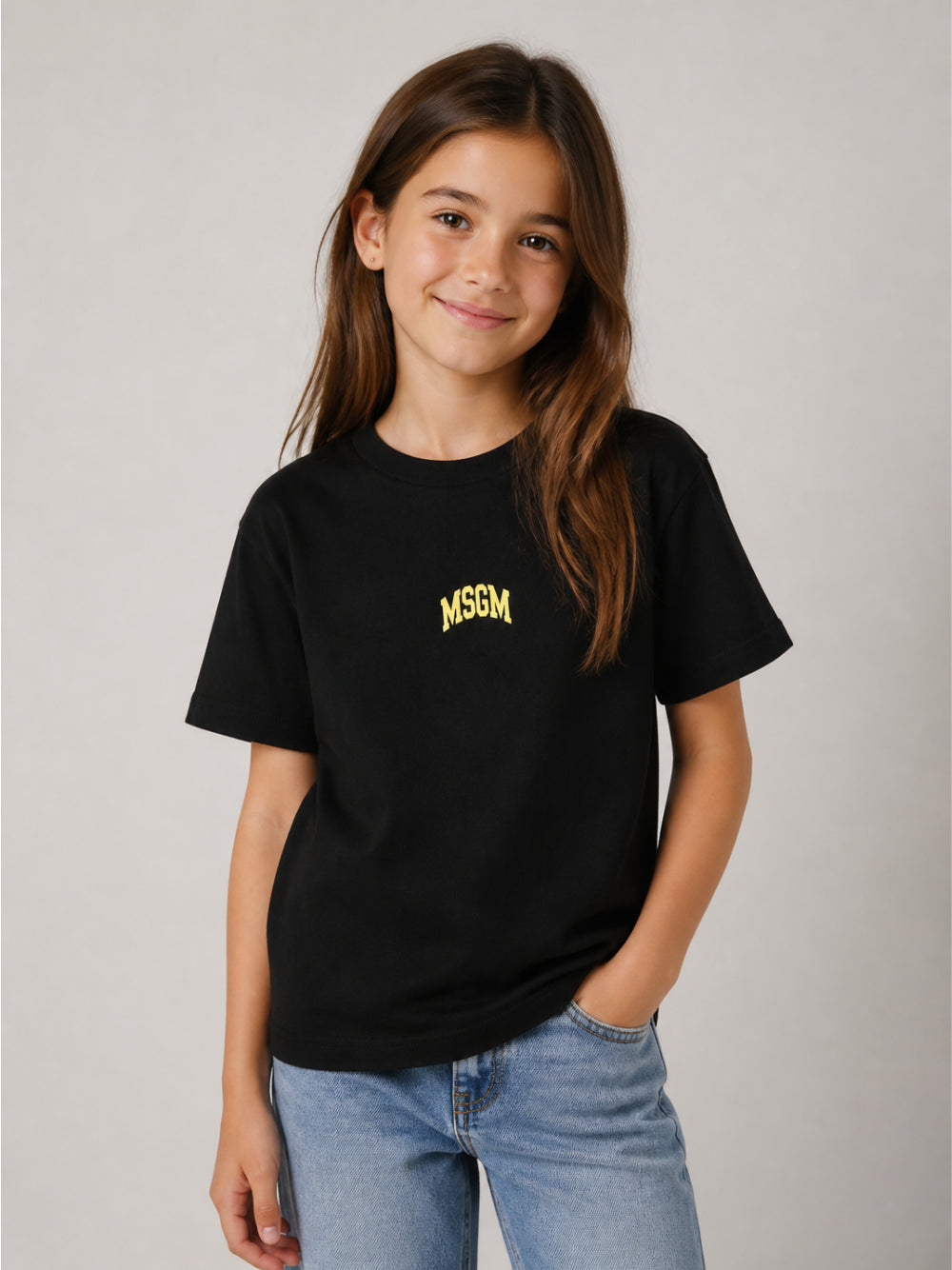 T-shirt per bambini MSGM Kids nero con stampa del logo F6MSJUTH027 110 MSGM KIDS 
