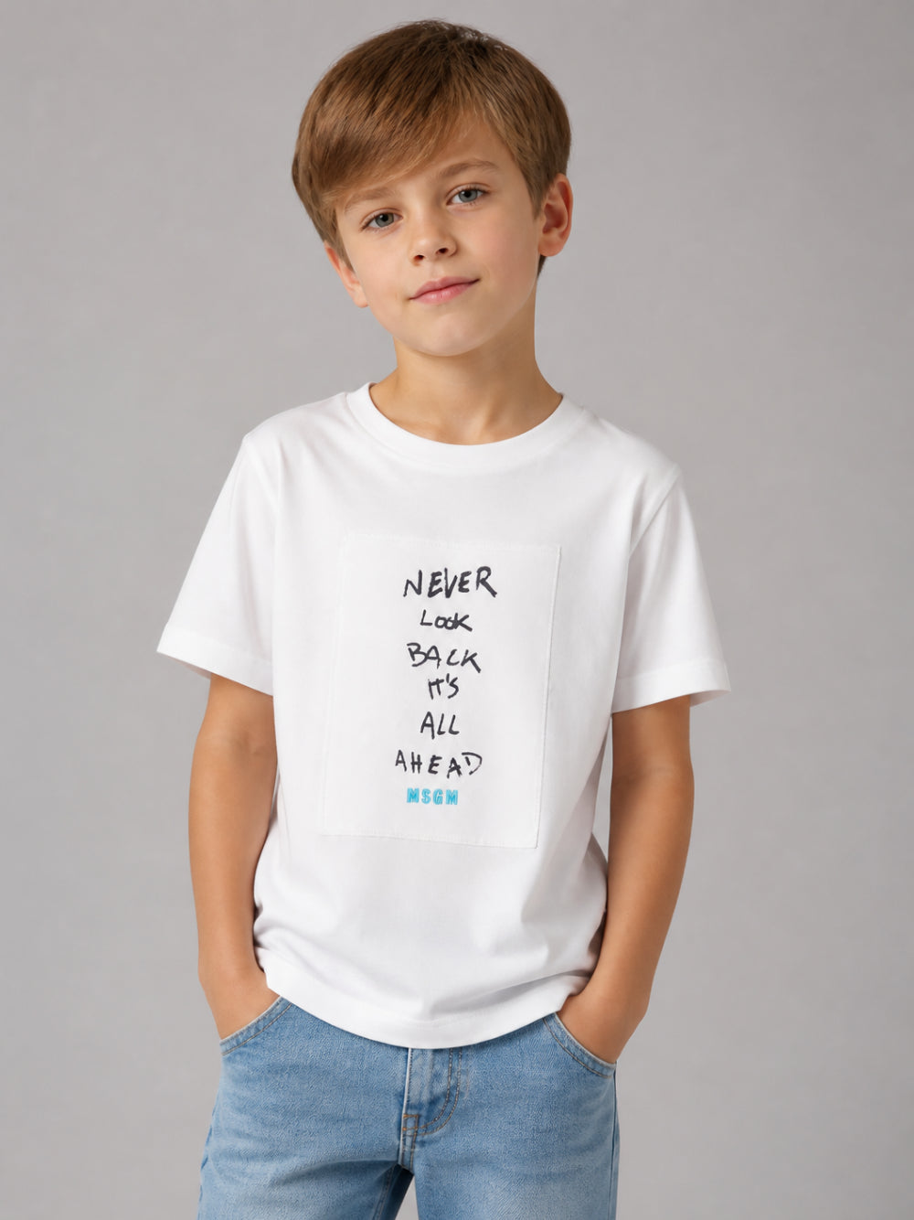 T-shirt per bambino MSGM Kids bianca con stampa grafica F6MSJUTH195 002 MSGM KIDS 