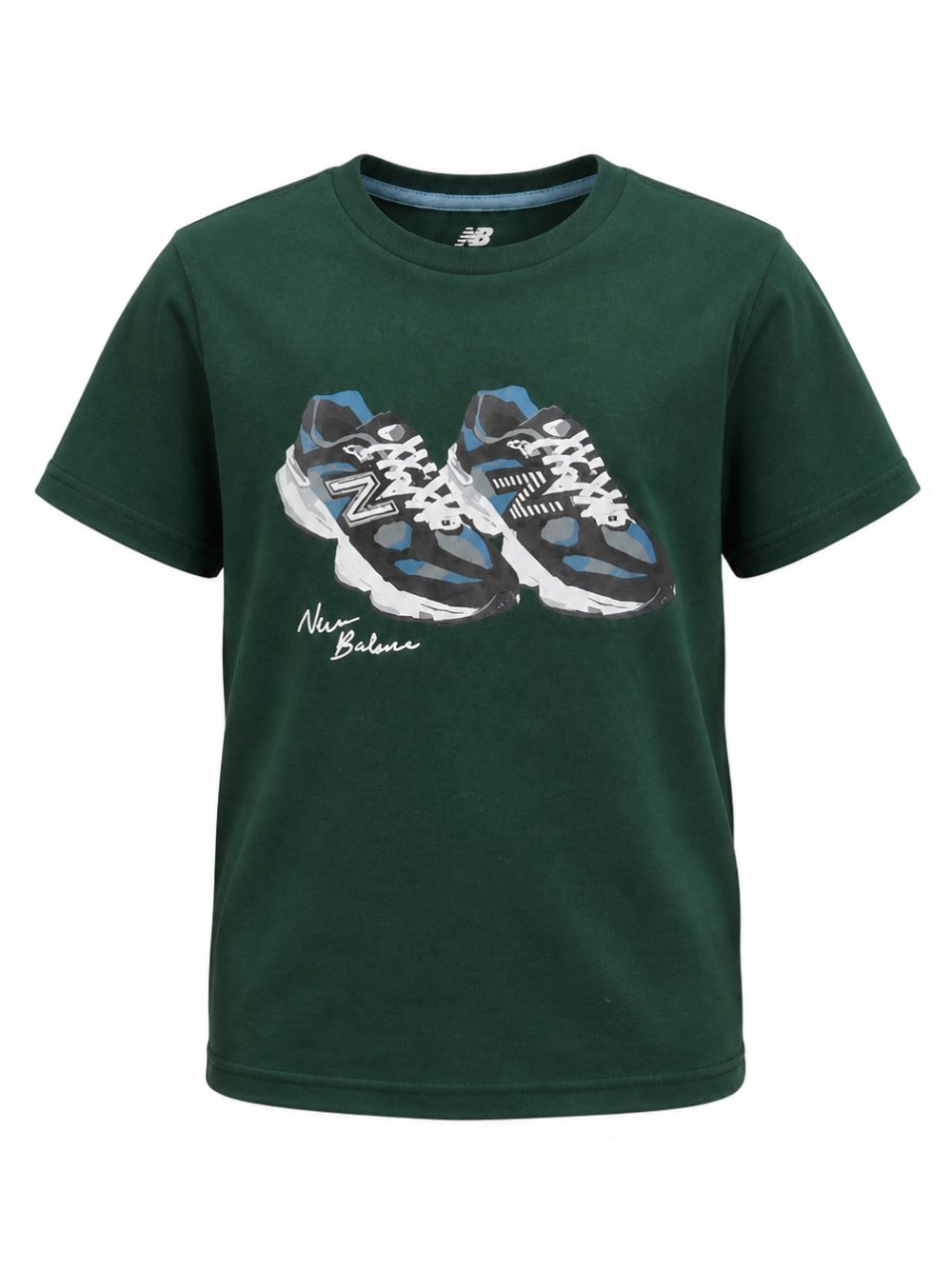 T-shirt per bambino New Balance Kids verde con stampa scarpe sul davanti YT62A1UP NOG NEW BALANCE KIDS 