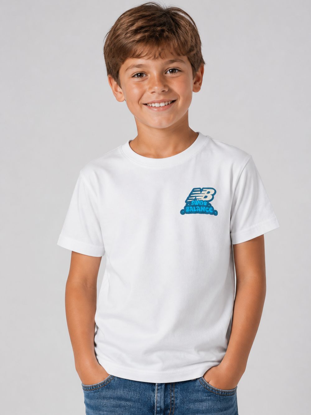 T-shirt per bambino New Balance Kids bianca con logo sul davanti YT62P87U BWE NEW BALANCE KIDS 