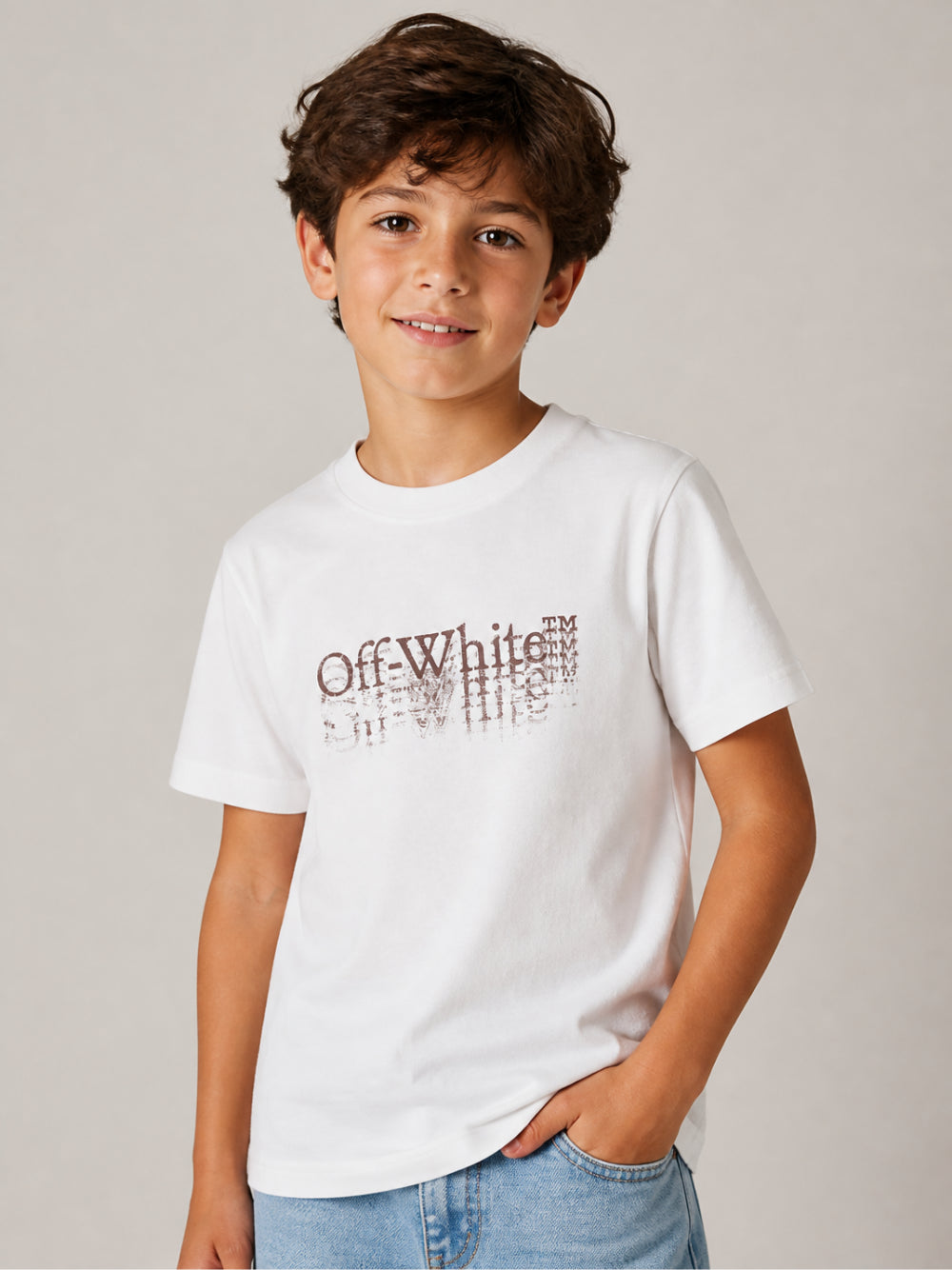 T-shirt per bambino Off White Kids bianca con stampa grafica 44BAA002F26J001 WHITE OFF WHITE KIDS 