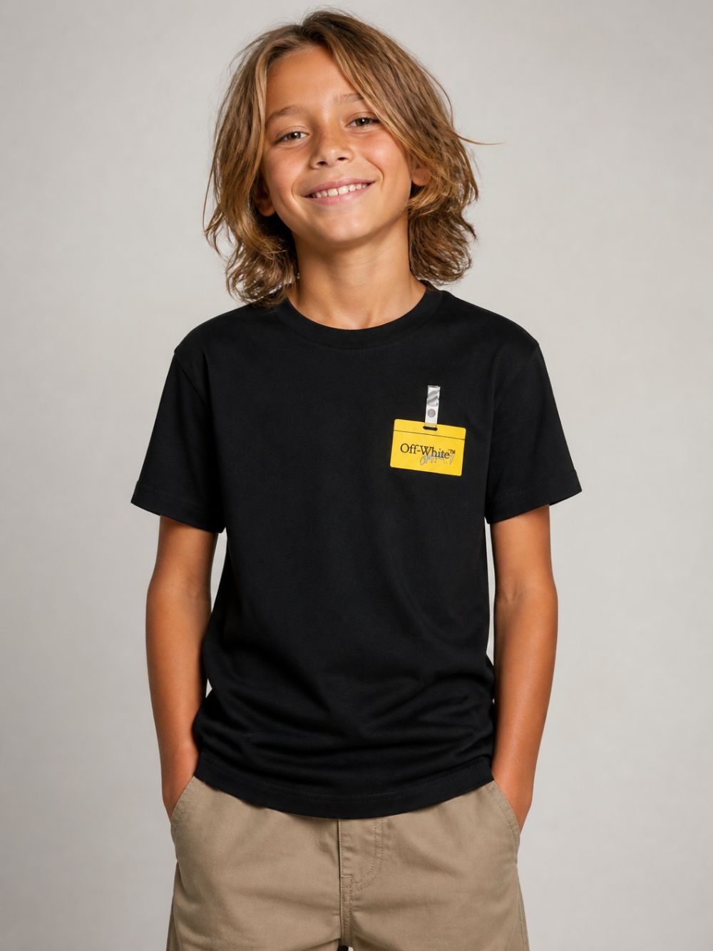T-shirt per bambino Off White Kids nera con motivo a freccia sul retro 44BAA002F26J005 BLACK OFF WHITE KIDS 