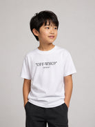 T-shirt per bambino Off-White Kids bianca con logo sul davanti 44BAA002F26J007 WHITE OFF WHITE KIDS 
