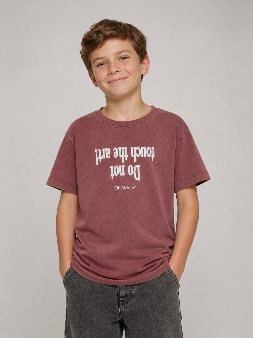 T-shirt per bambini Off-White Kids rosso con stampa anteriore frecce 44BAA002F26J00B RED OFF WHITE KIDS 