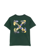 T-shirt per bambino Off White Kids verde con stampa grafica sul retro 44BAA002F26J00G PINE OFF WHITE KIDS 