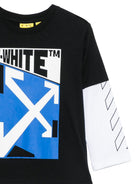 T-shirt per bambino Off White Kids nera con maniche a contrasto 44BAB005F26J002 BLACK OFF WHITE KIDS 